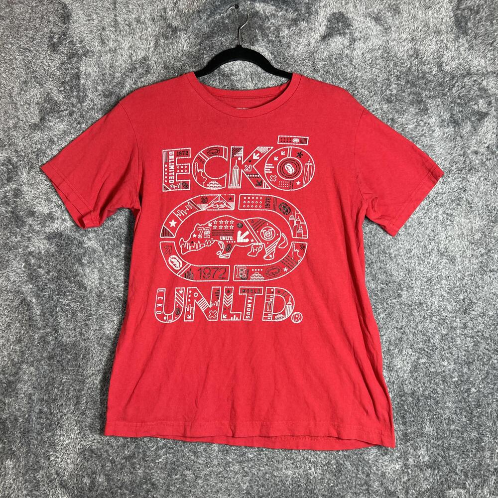 Ecko Unltd. Shirt Mens M Red Graphic Logo Crew Neck Cotton Jersey Casual